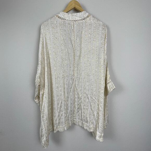 Soft Surroundings Kimono Cardigan Size 2X Cream Striped Sequin Open Front Layeri - Picture 3 of 7